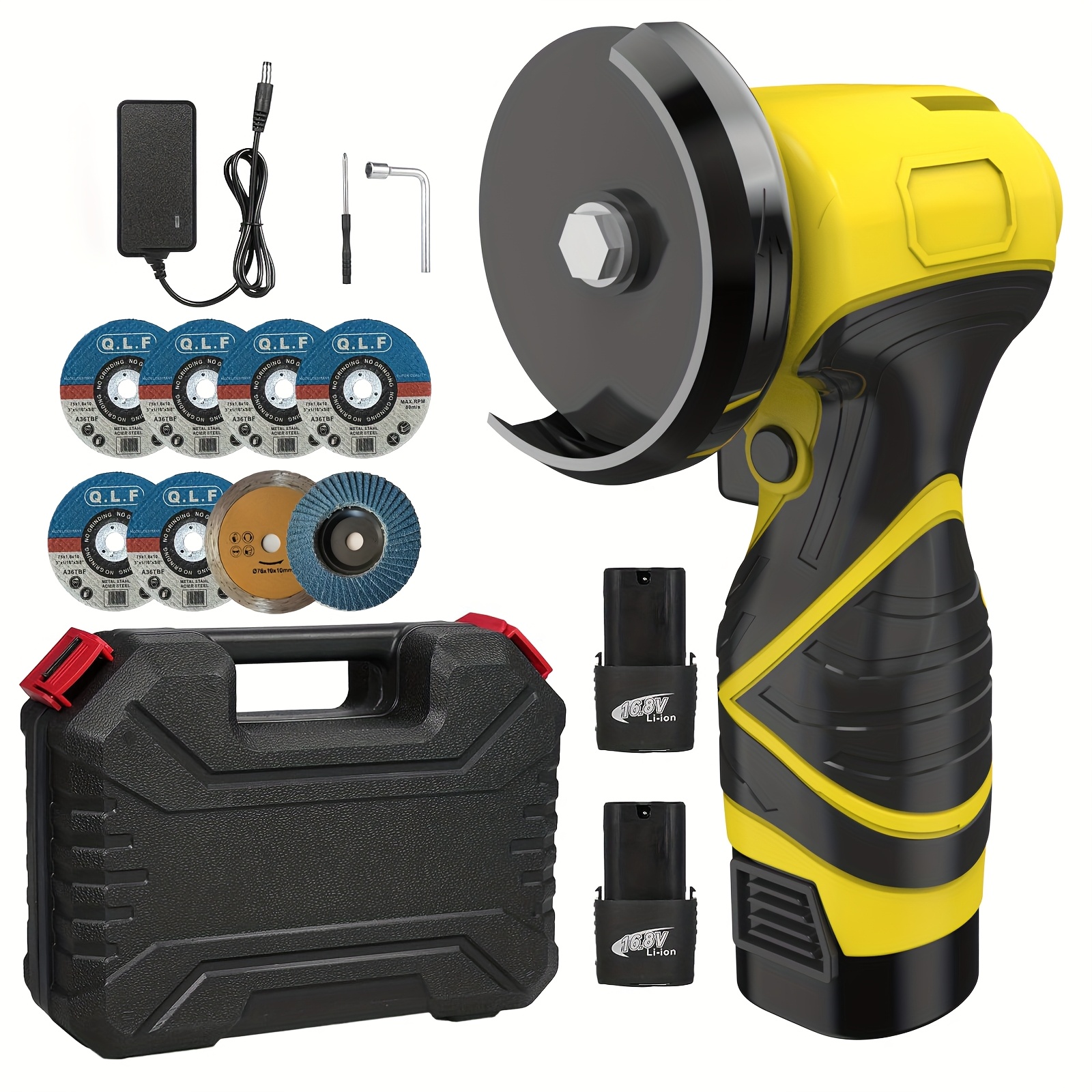Image of Disc Angle Grinder, 16.8v Electric Grinding Tool, Mini Grinder, Small Rechargeable Sander With 2pcs 2000mah Batteries And 8pcs Sanding , 7000 Rpm, , Multiple Of 1 Machine For Multiple Uses