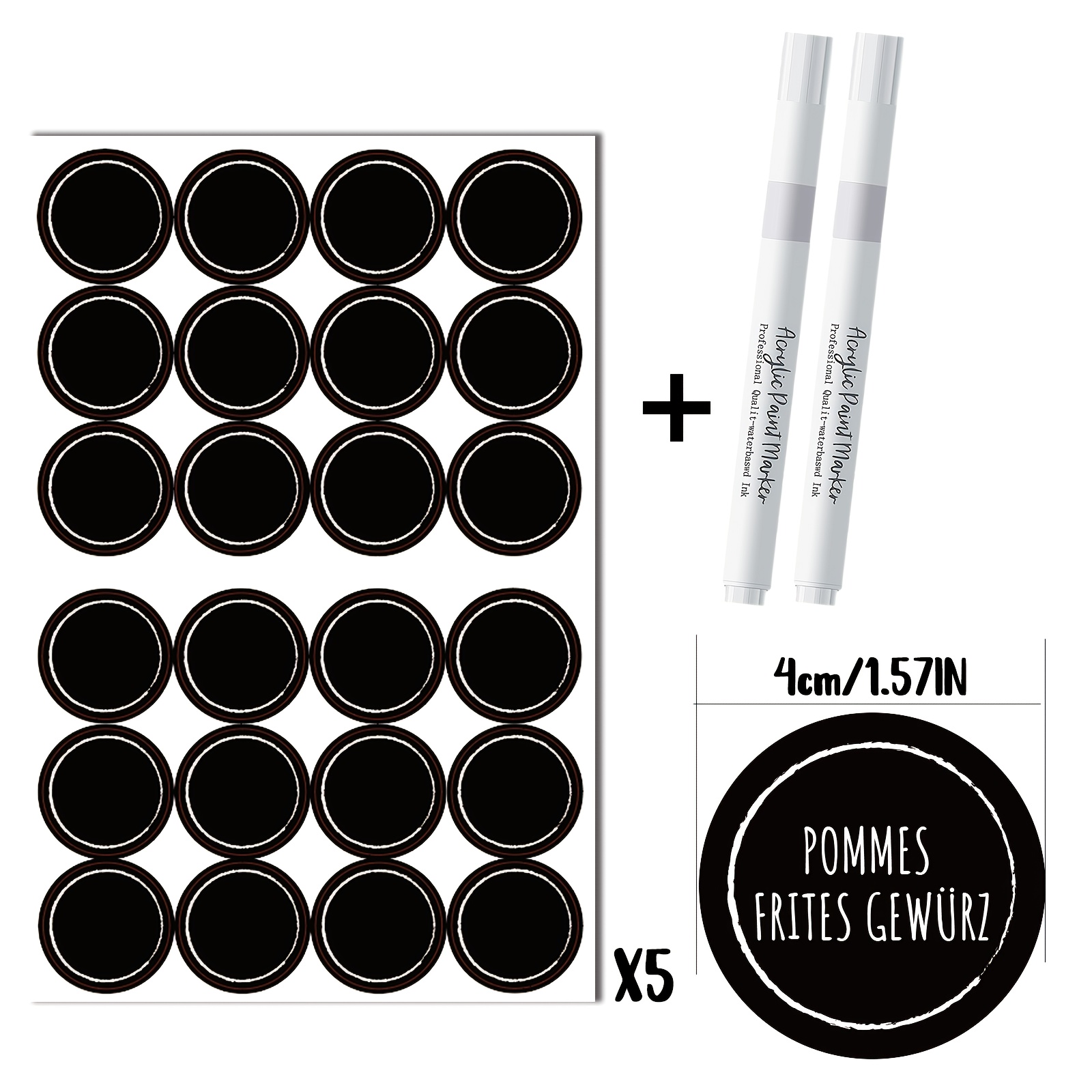 120 Round Black Blank Spice Labels With 2 Markers Suitable For Strong On Spice Bottles, Glass Jars, Storage Boxes, Etc. Repeatedly Written Without Falling Off