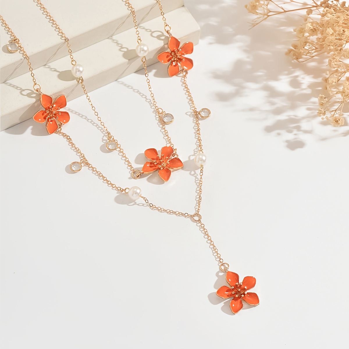 2pc Handmade Floral Pendant Y-shaped Necklace Set