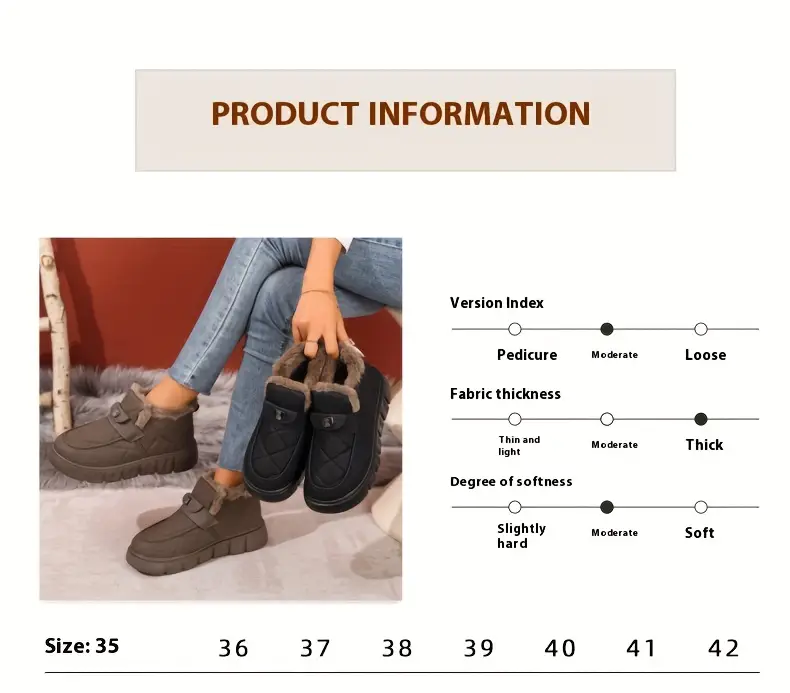 autumn winter plush lined thick warm snow boots versatile outdoor slip on with block heel comfortable round toe for casual daily use and cold weather hiking Product details 4