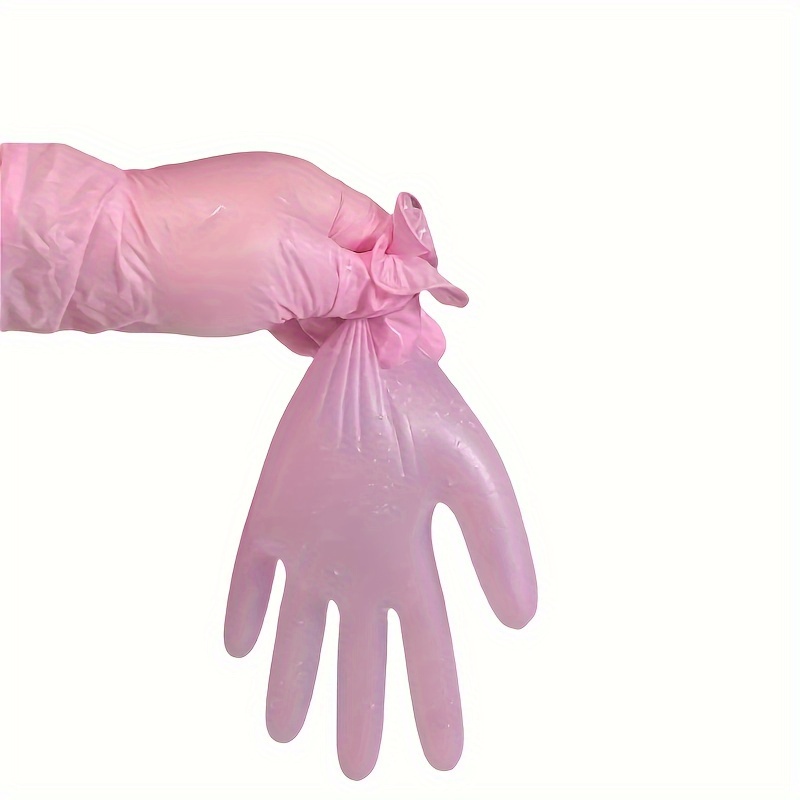 100pcs pink high quality   nitrile disposable gloves waterproof very suitable for kitchen dishwashing cleaning   salon hair dyeing hotel pet care home cleaning   details 4