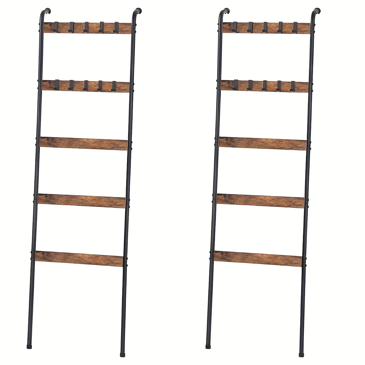 COSTWAY Porte-Serviettes échelle 5 Niveaux, 5 Crochets Amovibles, Étagère Échelle Salle De Bain, Petite Espace, Portant En Échelle Industriel Pour