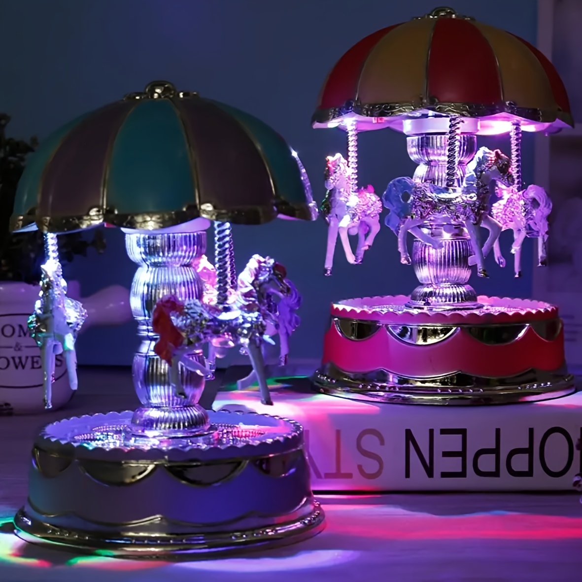 TOYANDONA Romantic Luxury Carousel Music Box (with Music), Featuring Three Rotating Horses with LED Light Effects, Dome Castle Design, Home Decor, Suitable as a New Year/Valentine's Day/birthday Gift for Boys and Girls, Music-themed Gift.