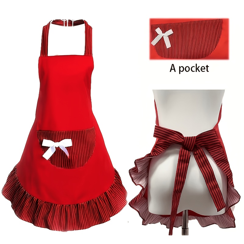 TEMU Cute Adjustable Kitchen Apron For Women, With Pockets, Work Apron For Bbq And Restaurant Use