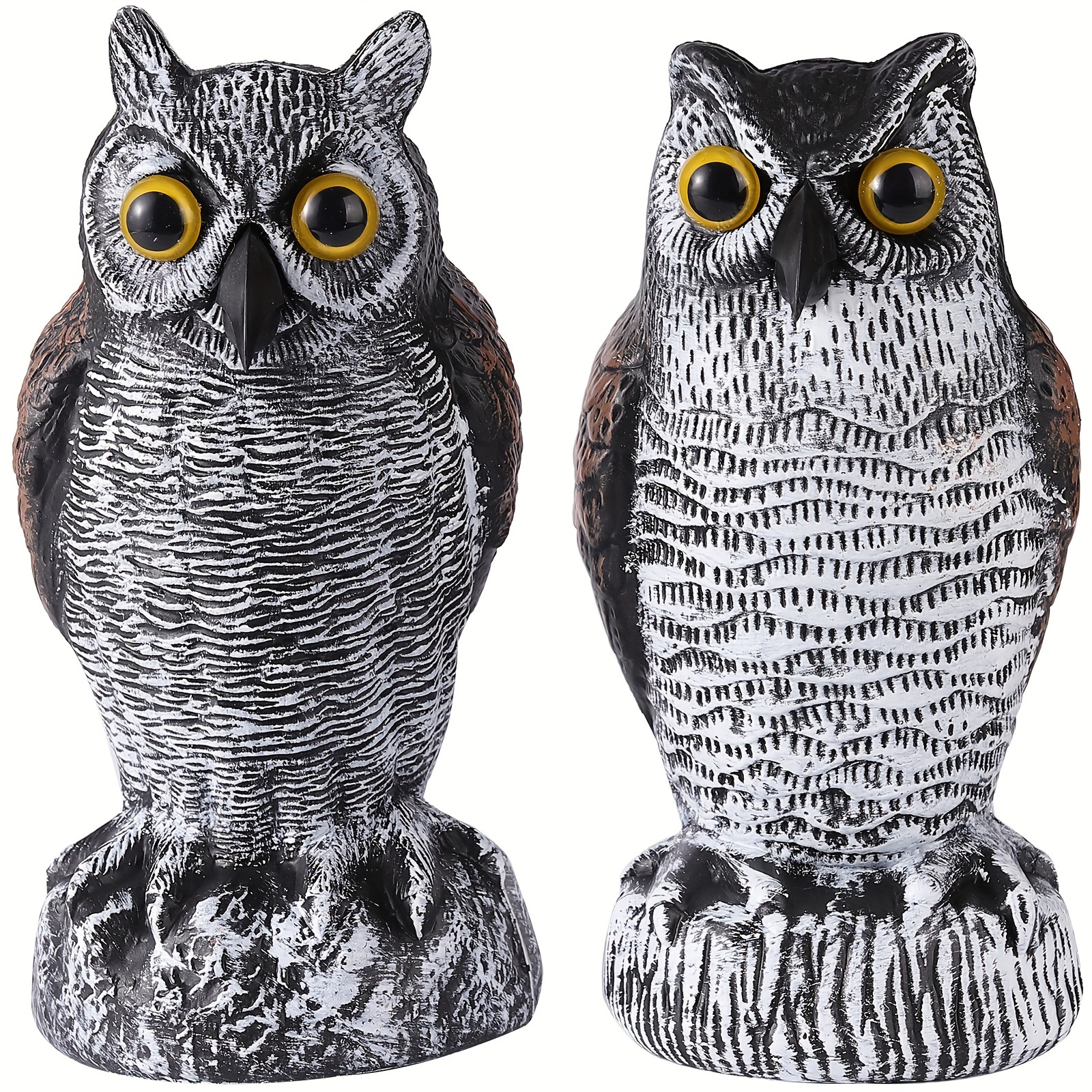 

2 Pack Fake Owl Decoys To Scare Birds Away From Gardens And Patios, Rotating Head Deterrents, Nature Enemy Plastic Owl Statues, Pest Repellent, Deterrent