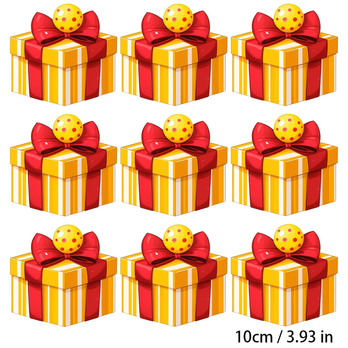 TEMU Lot de 9 décalcomanies thermocollantes 2D plates lavables à faire soi-même, motif de boîte cadeau à rayures jaunes décorée d'un et d'un ballon à