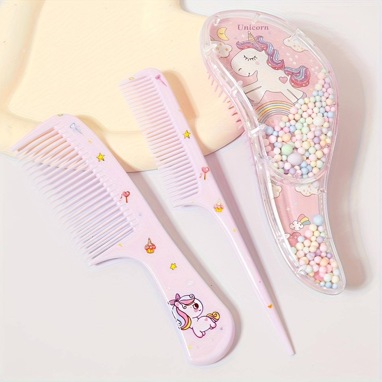 TEMU Set Of 3 Cartoon Hair Combs - Suitable For Wet And Dry Use, Brushes For Detangling And Styling For Hair Type, Sturdy Abs Plastic Handle, Ideal Gift Option