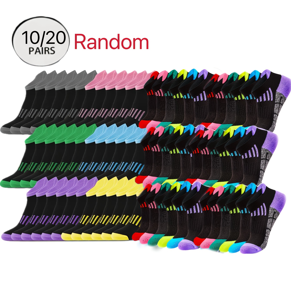 

10/20 Pairs Of Toeless Black Random Socks For All , Running, Outdoor Cycling, Basketball, Men's And Women's Short Socks