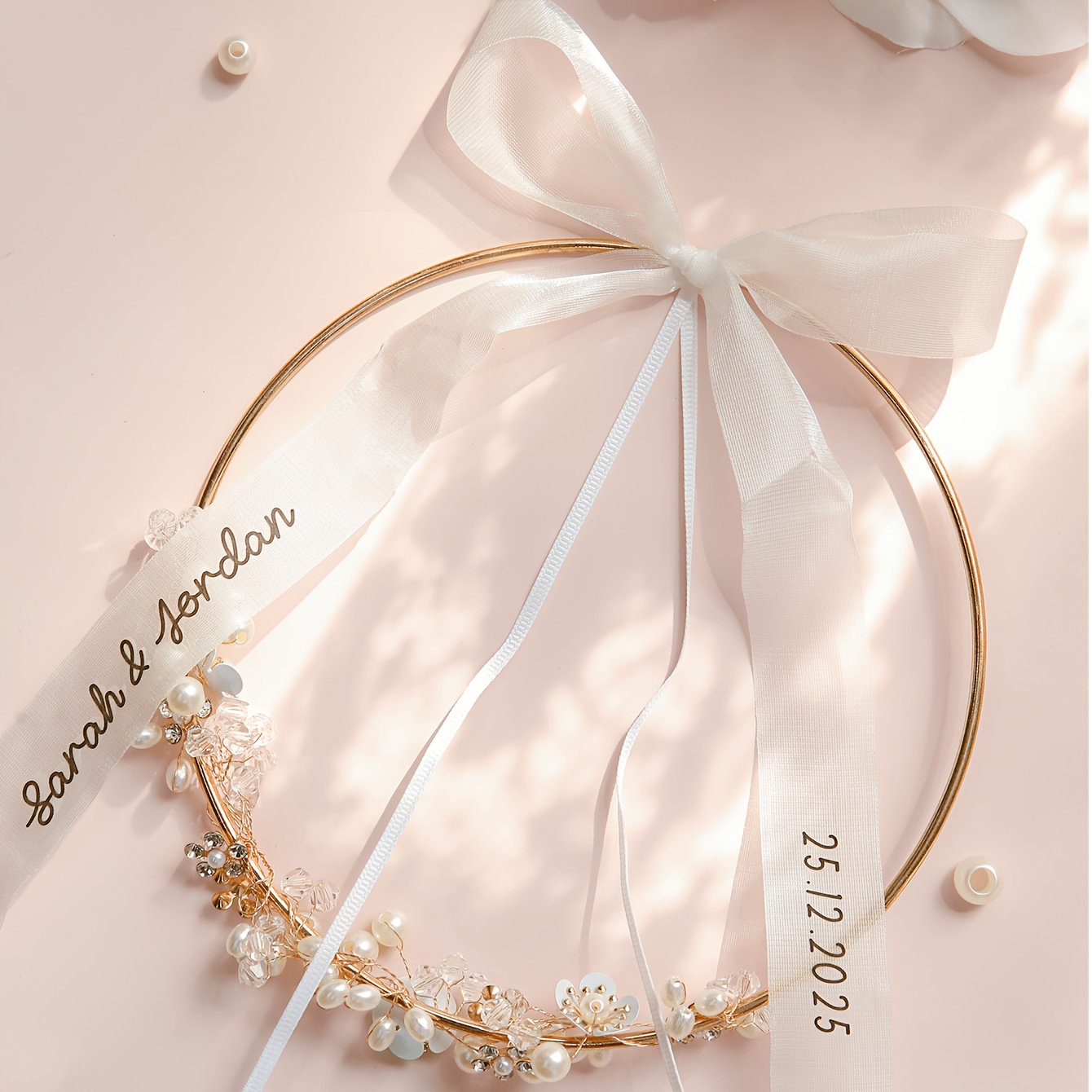 TEMU [customization] 1pc Custom Round Ring Holder With Name And Date Personalized Name Ring Holder With Ribbon Bow Elegant Ring Holder Romantic Ring