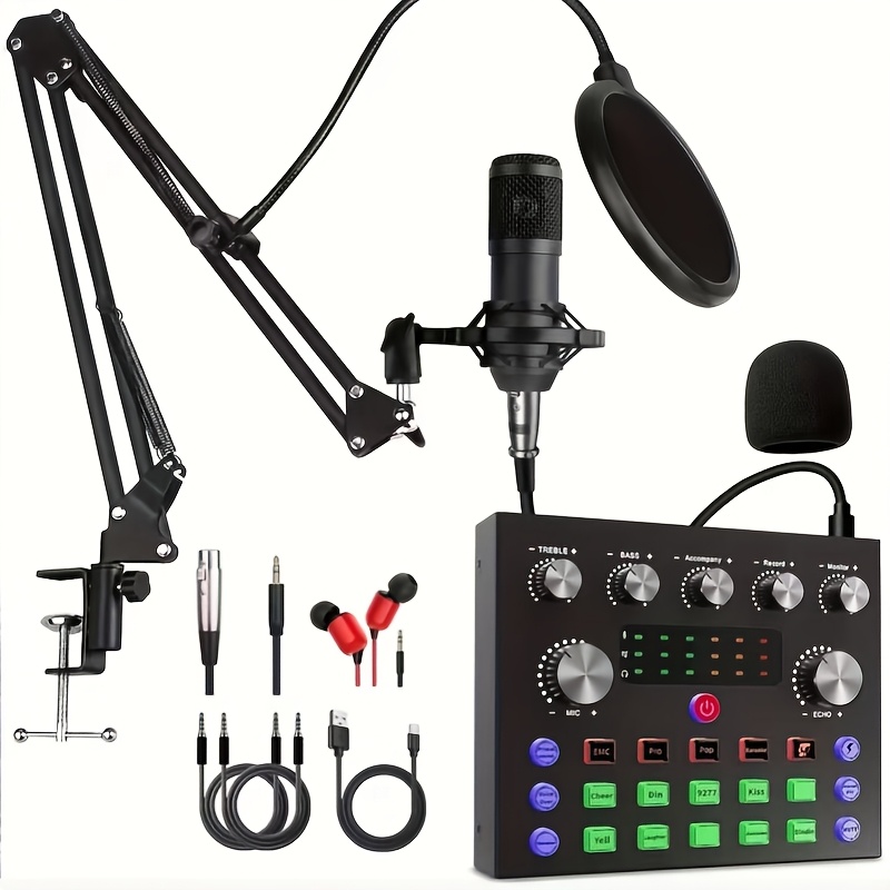   complete podcast streaming kit with v8  changer dj mixer audio interface capacitor stand professional tuning microphone system suitable for live streaming karaoke youtube twitch  