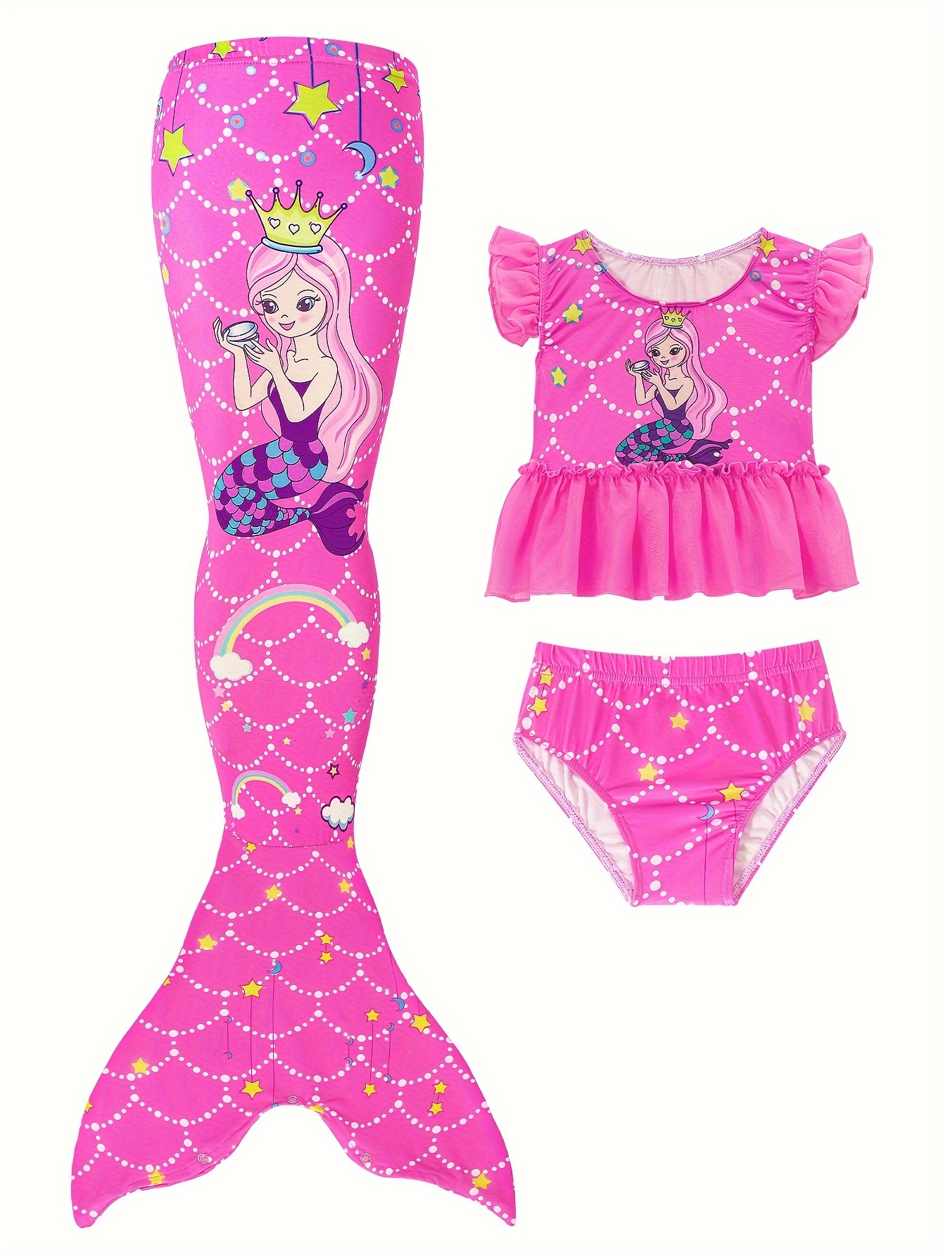 girls mermaid swimsuit cosplay costumes ruffle top shorts bottoms mermaid tail bikini bathing suit