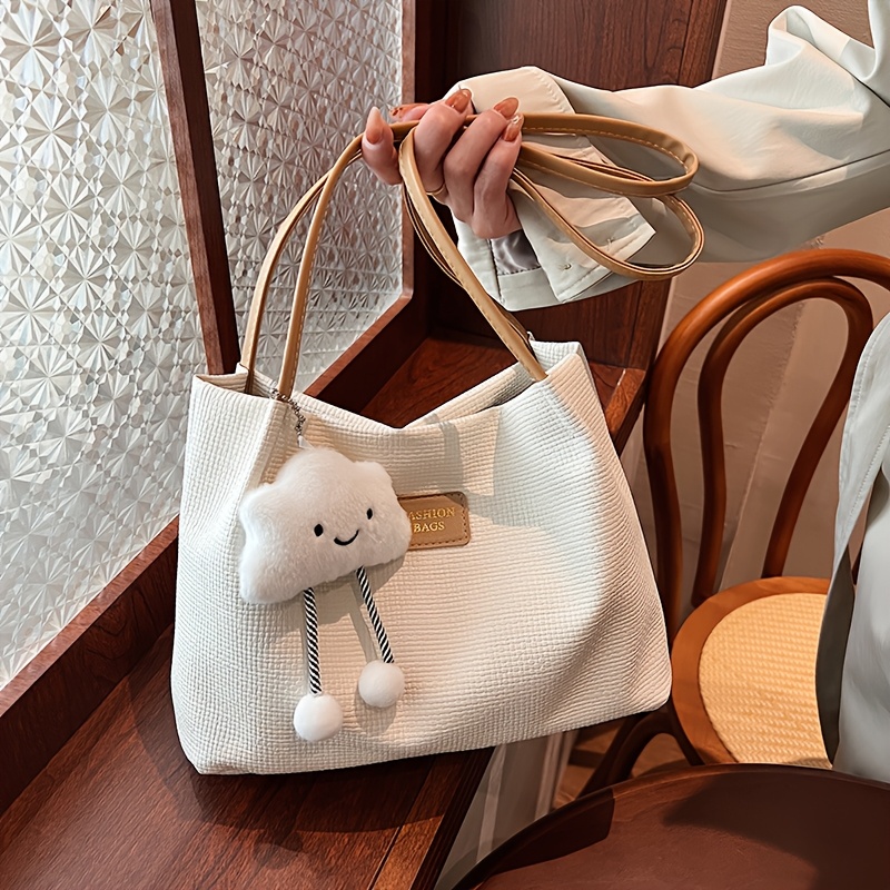 TEMU Adorable sac à bandoulière avec pendentif nuage, grand sac à bandoulière pour femmes, grand sac fourre-tout durable, sac à main élégant et