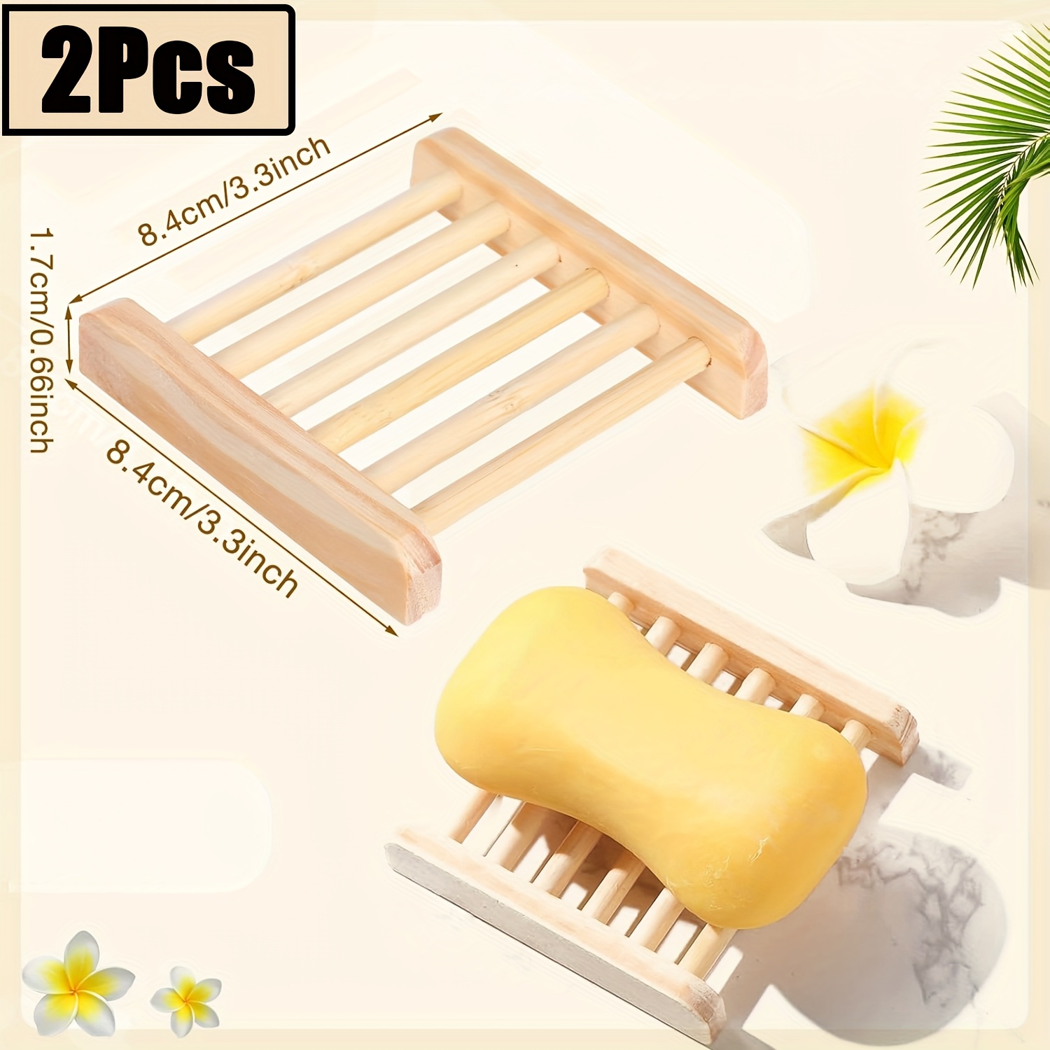 TEMU 2pcs Soap Holder, Bathroom Wood Soap Dish, Hand Craft Bathtub Shower Dish Accessories, Ladder Design, Hollow Ventilation, Self Draining, Soap