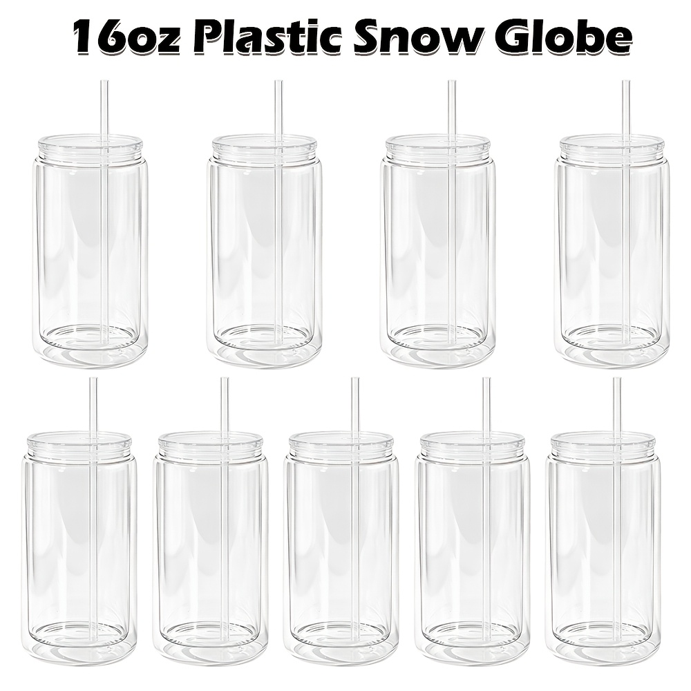 TEMU Of 9 Clear Plastic Cups, Each 16oz, Featuring Double Wall Acrylic Design. Mugs Come With Pre-drilled Holes And Plugs, Making Them Reusable For