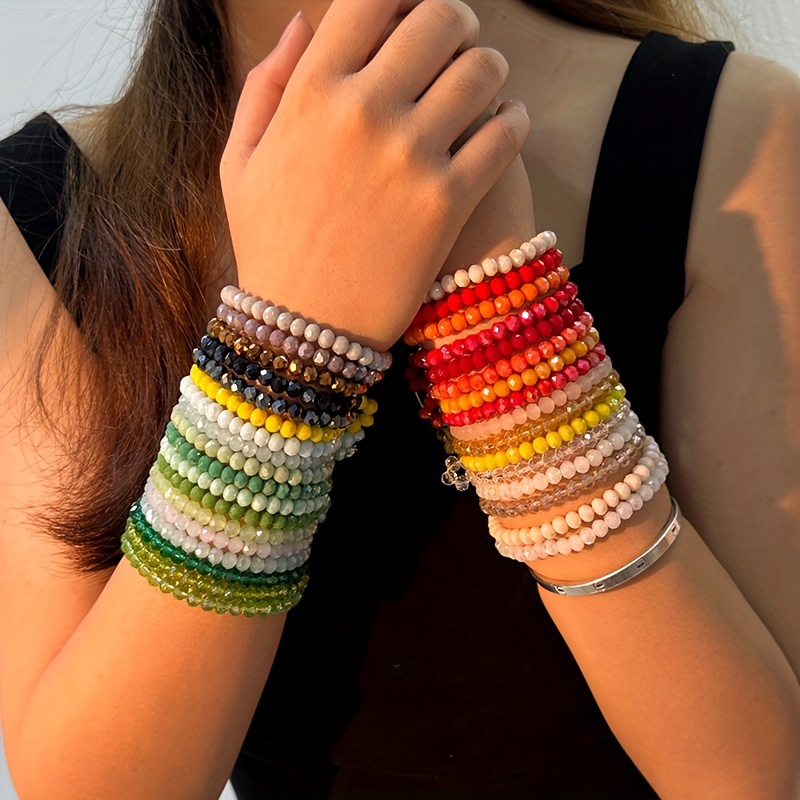 

36pcs Boho Style Colorful Faux Crystal Beads Beaded Bracelet Set Stackable Hand String For Women