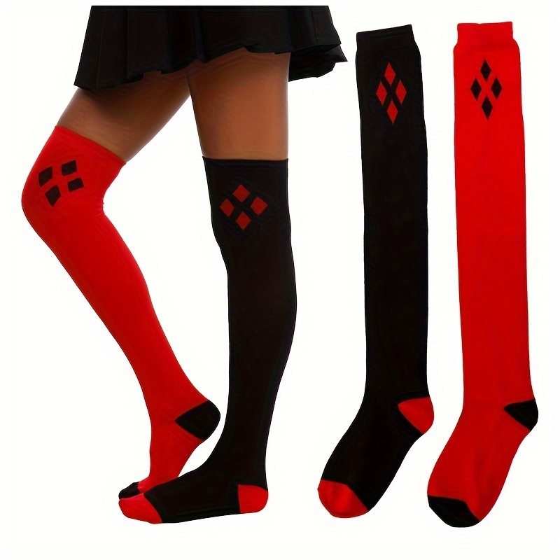 

Argyle Print Thigh High Stockings, Gothic Punk Style Slim Fit Over The Knee Socks, Women's Stockings & Hosiery