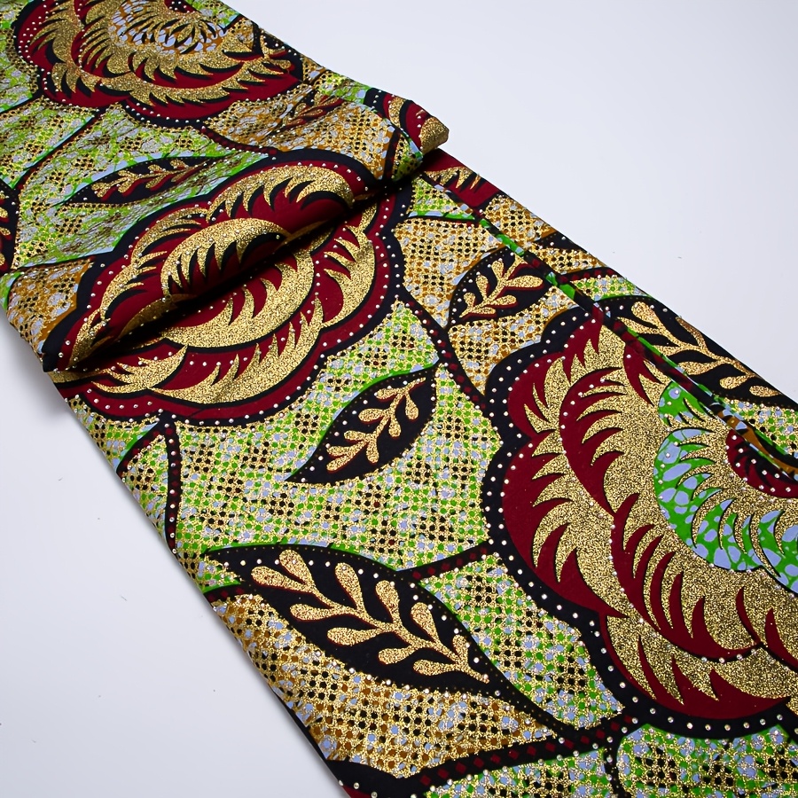 1pc 6yards Luxurious African Wax Fabric Suitable For Wedding Dresses - Pre-cut Rhinestone & Shiny Print Cloth, Hand Washable Wedding Dress Material For African Tradiational Attire, Dresses, Blouses