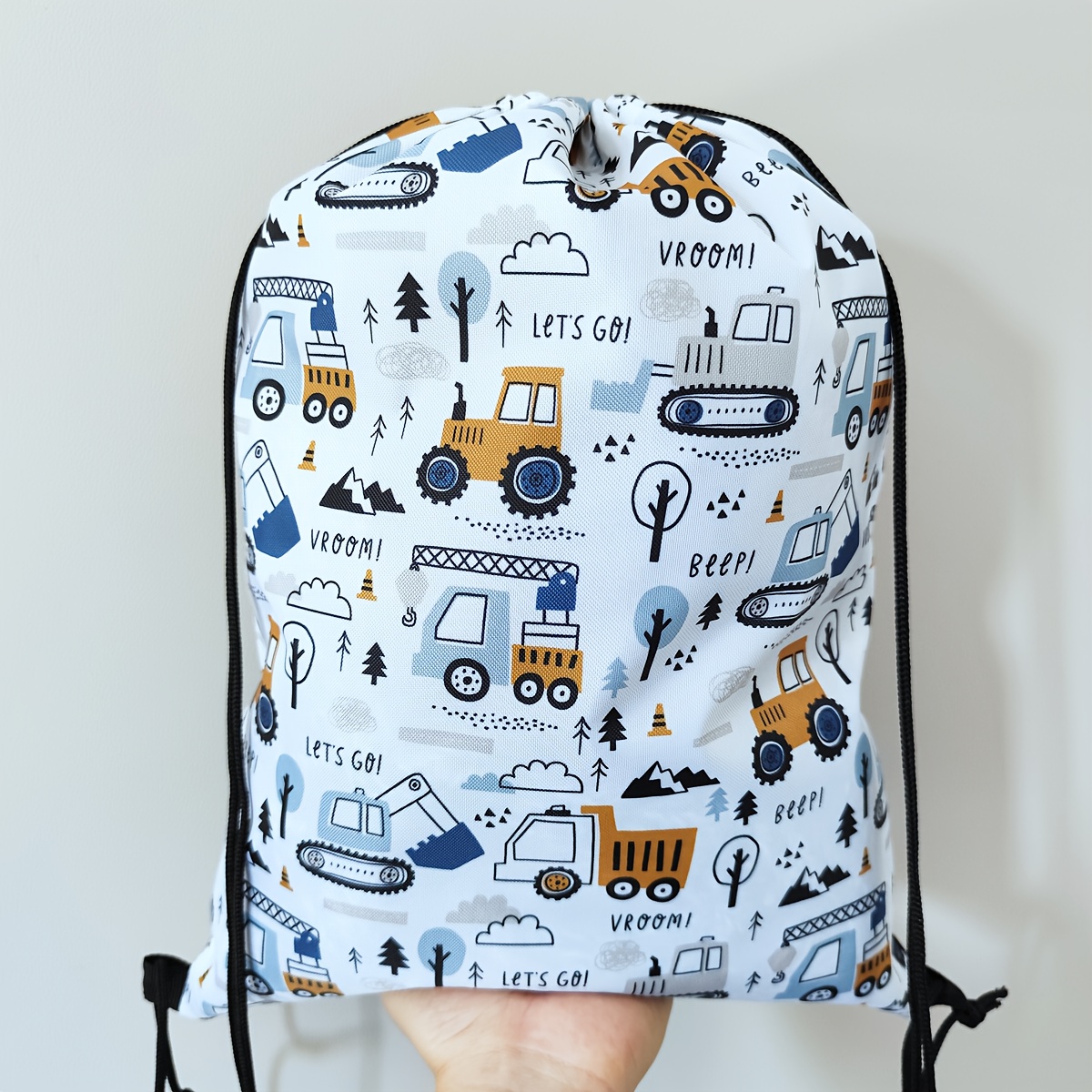 Image of 1pc Truck And Construction Theme Printed Drawstring Backpack, Drawstring Sports Bag Gym Bag, Lightweight Foldable, Suitable For Gym, Park, Camping, Party, , Training Travel Essential, Best Gift