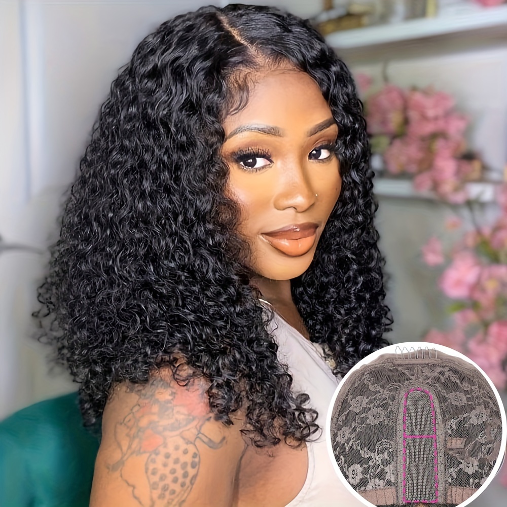 1x4 Transparent HD Lace Front Wig Human Hair Short Curly Bob Wigs for Men  Glueless Natural Hairline with Baby Hair, Pre-* 150% Density Deep