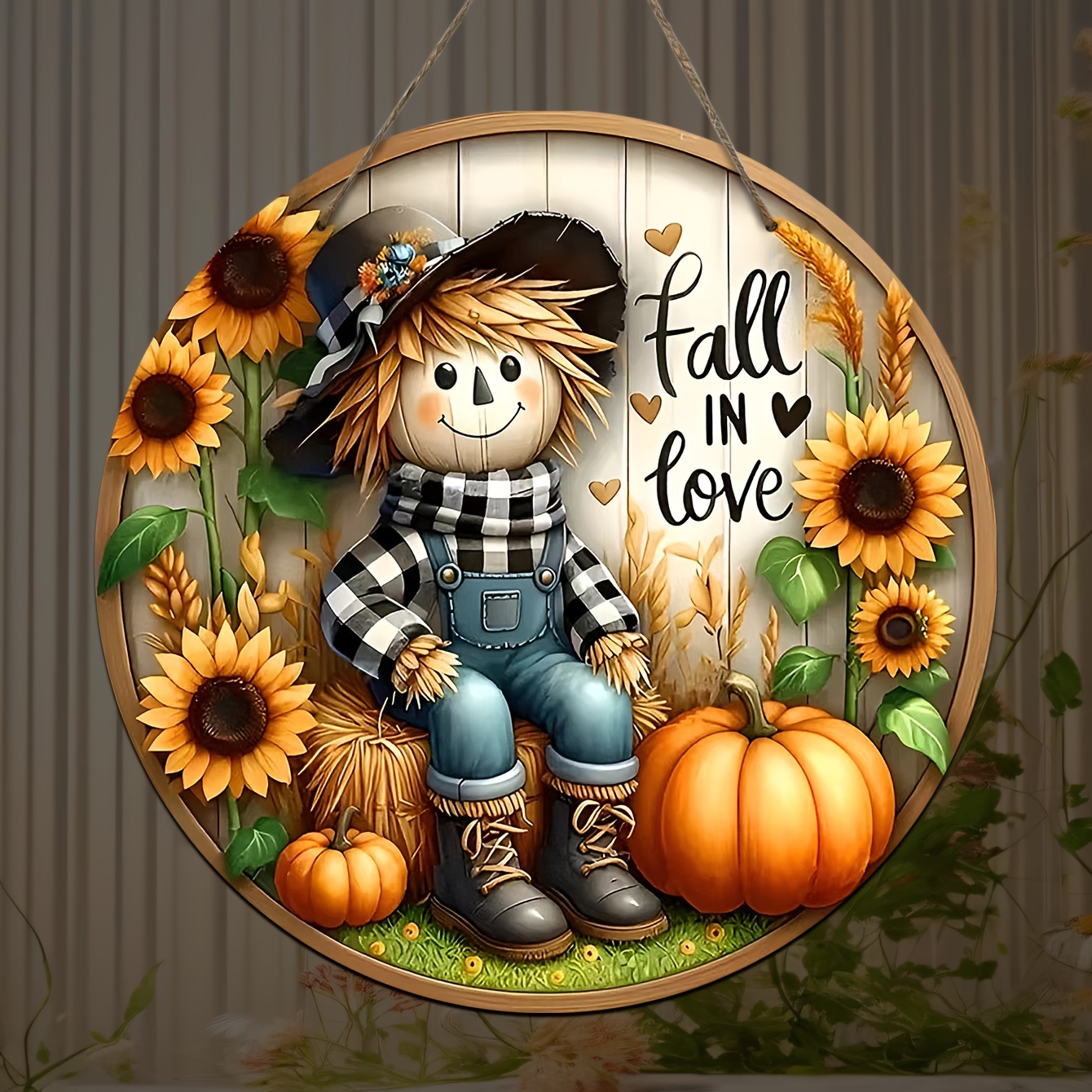 

1pc, Home Decoration/autumn Sunflower Pumpkin Wooden Round Sign Creative Decorative Sign