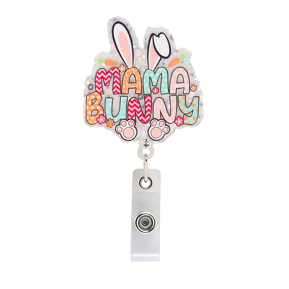 Easter Badge Reels Acrylic Retractable Nurse Badge Holder with Alligator Clip Glitter Bunny Peep Carrot Egg Cute Badge Reels ID Badge Clips for