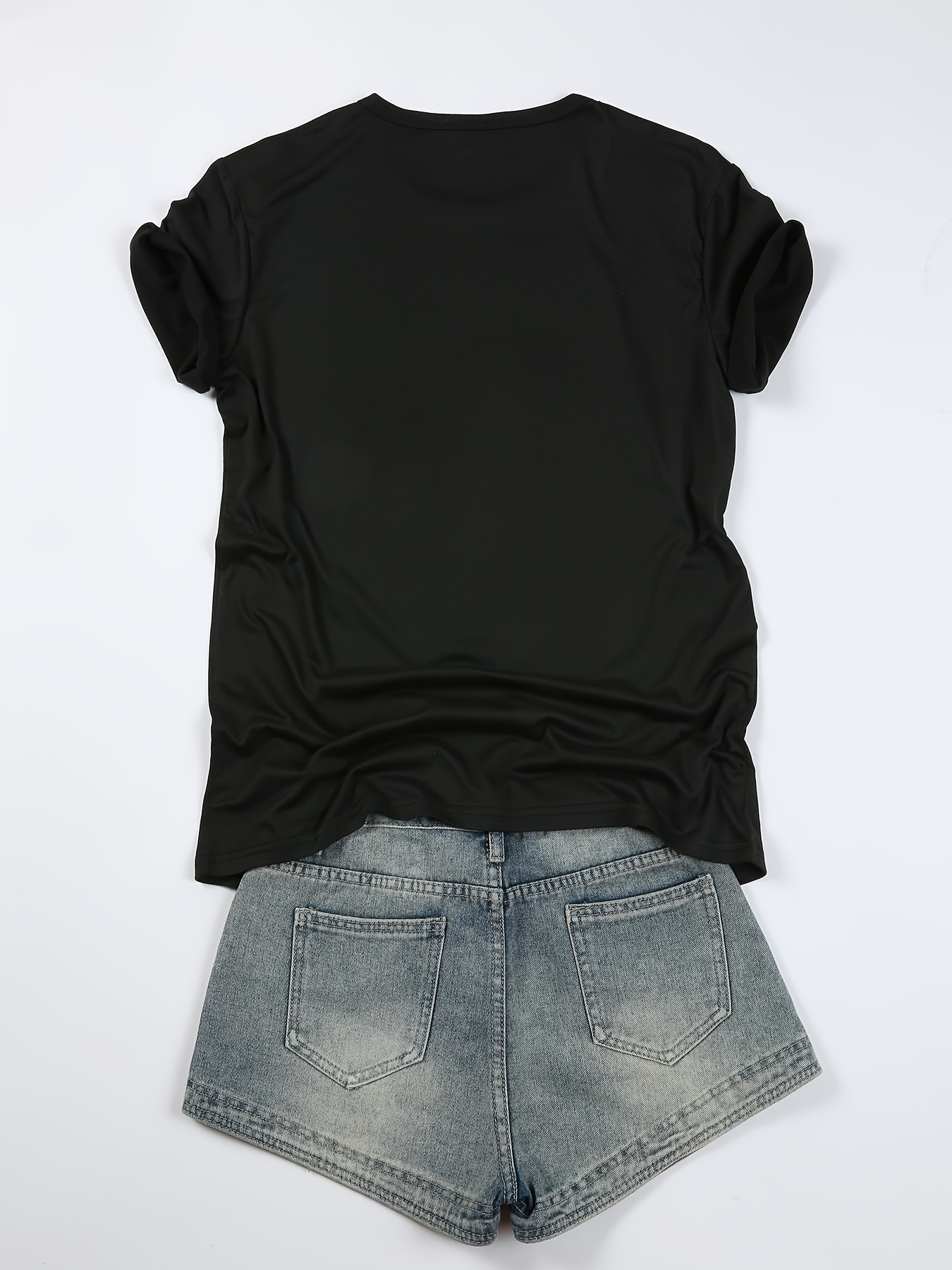 Solid Crew Neck T-shirt, Short Sleeve Casual Top For Summer & Spring, Women's Clothing