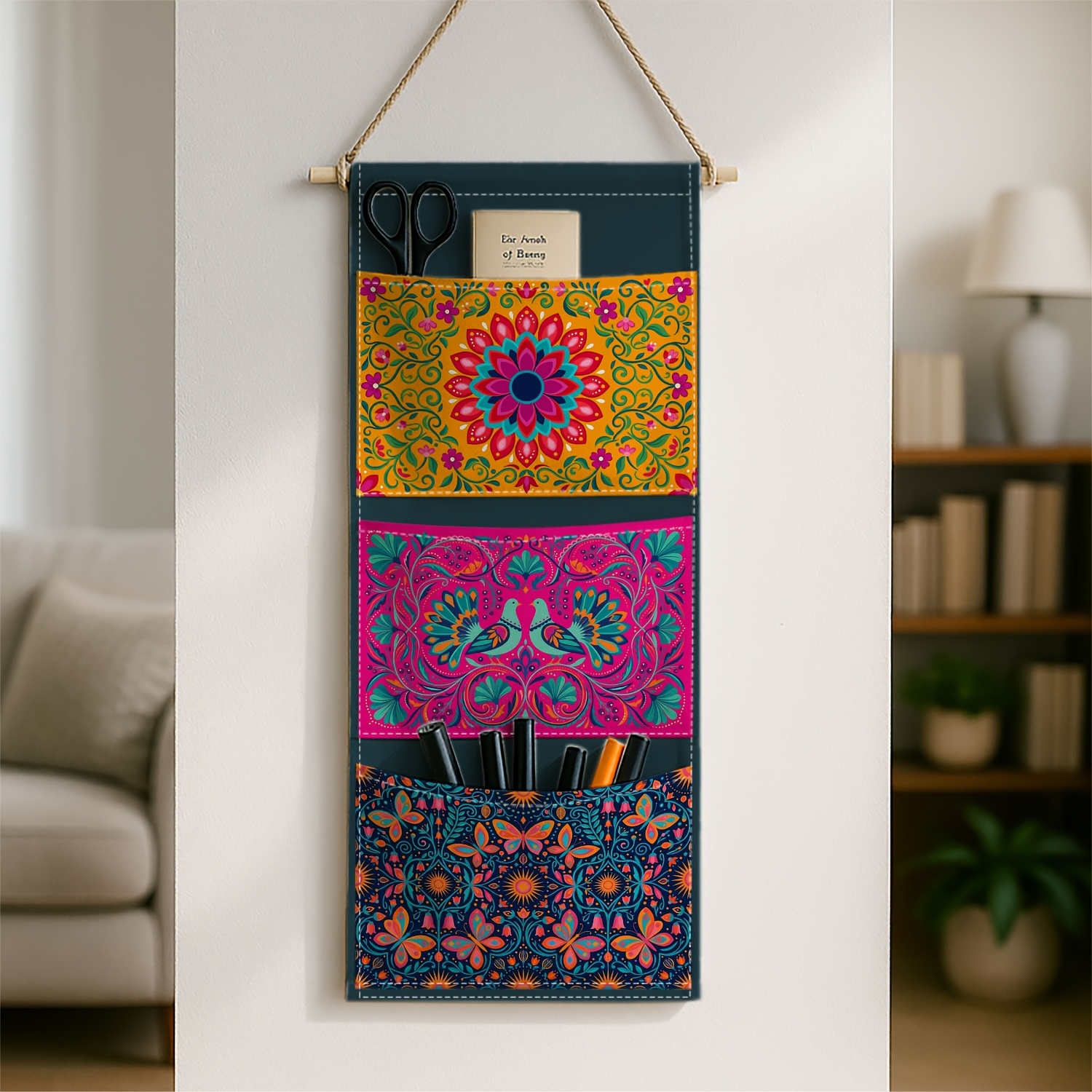 TEMU Organisateur de rangement mural 1 pièce art mexicain - Étagère florale PeaRooster aux avec unité de suspension multiniveaux, unité de rangement