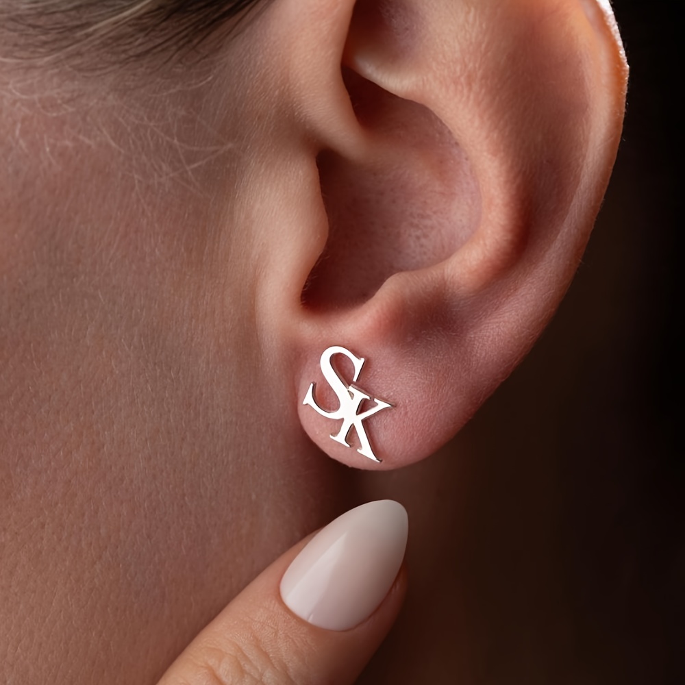 TEMU [customized] Personalized Double Initial Earrings, Ear Studs, Letter Earrings, Custom 2-letter Earrings, Suitable For Daily Holiday Party