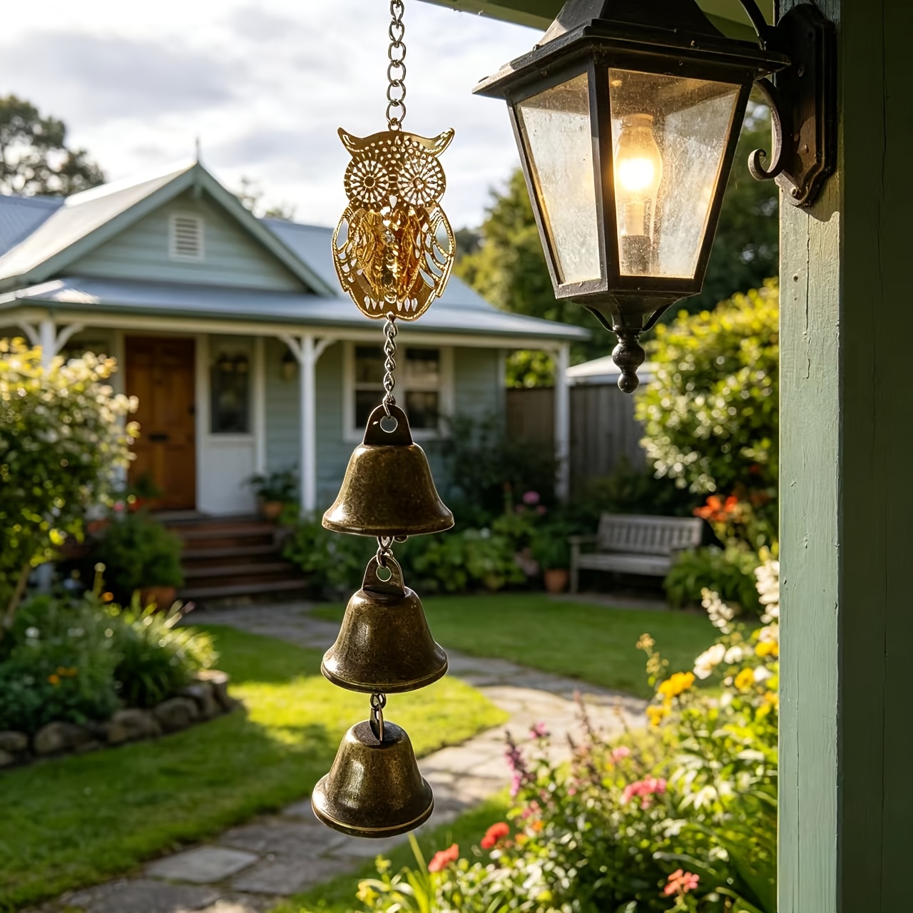 TEMU Vintage Hollow-carved Distressed Owl Wind Chime, With Multiple Bells, Handmade, Suitable For Outdoor, Courtyard, Seaside , Balcony, , And
