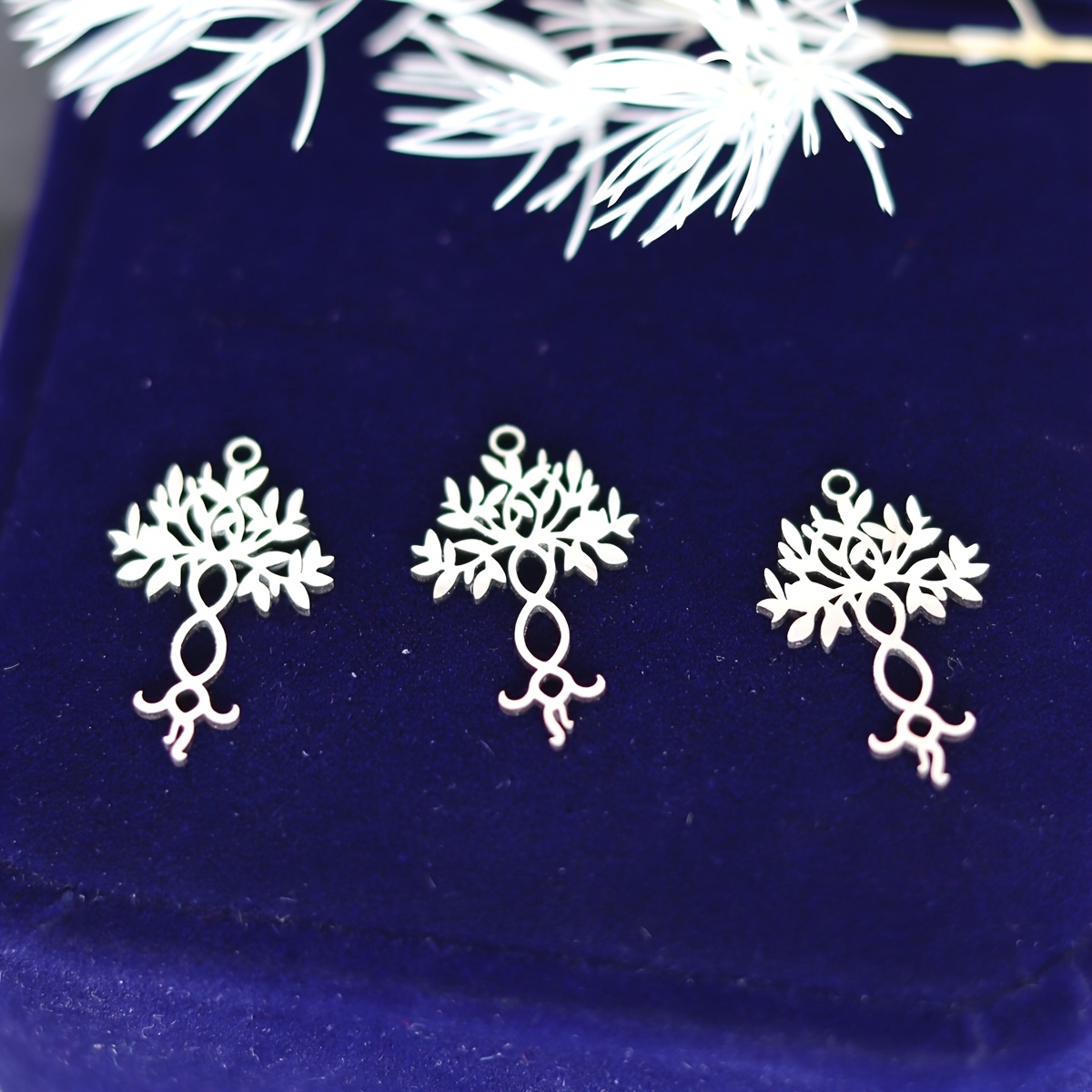 Image of 3pcs Stainless Steel Tree Of Life Charms Mini Plant Leaf Pendant Wholesale Jewelry Making Supplies