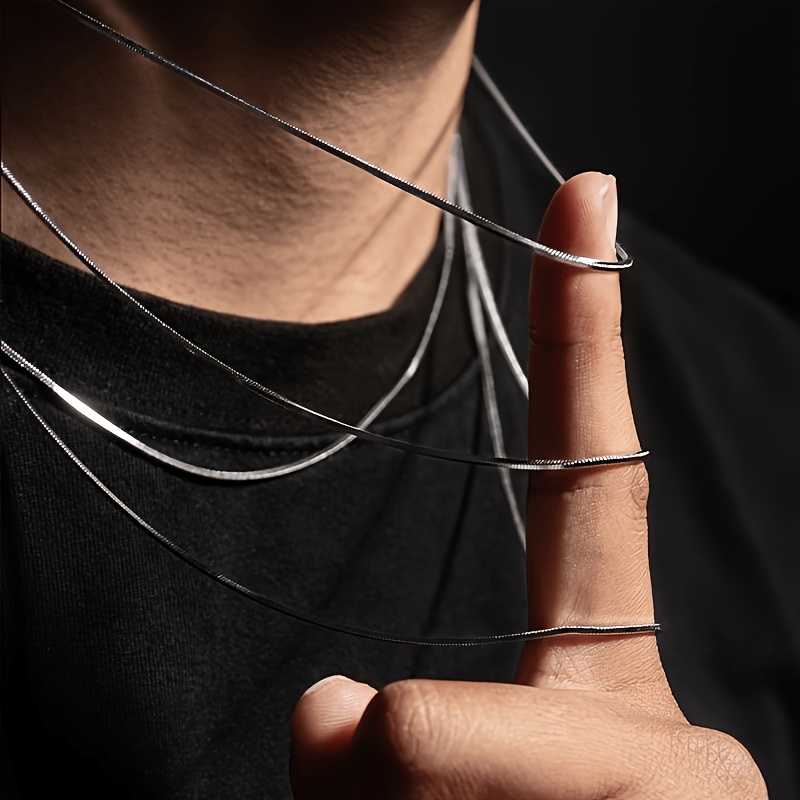Men's 1mm Round Snack Chain Necklace, Durable Stainless Steel