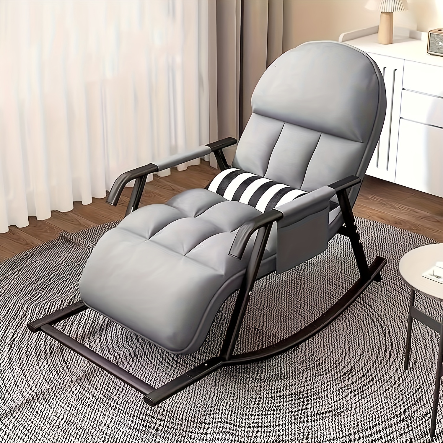 E-shop Schaukelstuhl Wohnzimmer Moderner Liegestuhl, Schaukelstuhl mit Seitentasche, Verstellbare Fußstütze Schaukelarmstuhl, Wohnzimmer Schlafzimmer