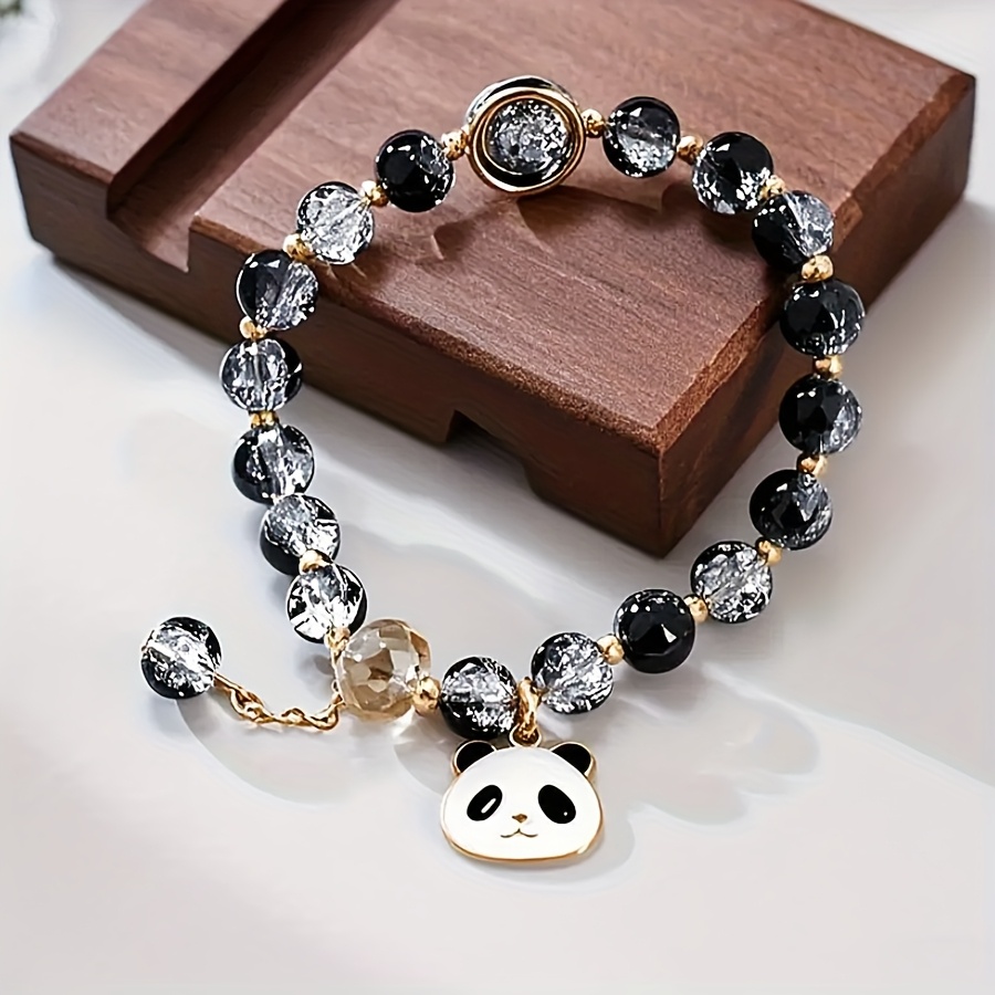 TEMU 1 pulsera de panda adorable con craquelado y , encanto de panda, regalo de