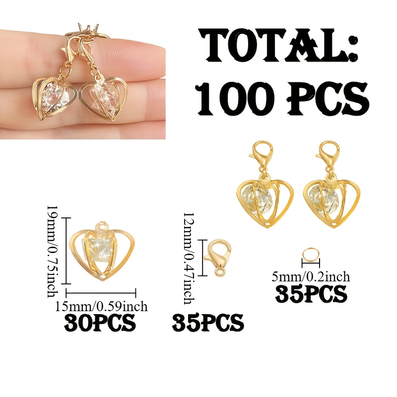 E-shop 100 Stück Hohlherz + Glitzernde Strass-Schlüsselanhänger DIY-Set, Inklusive 30 Hohlherzen, 35 Karabinerhaken 35 Sprungringe. Hohlherz-Thema,