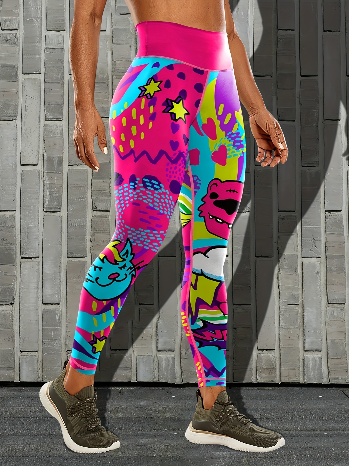 Graffiti Color Block Print Butt Lifting Yoga Pants High - Temu Canada