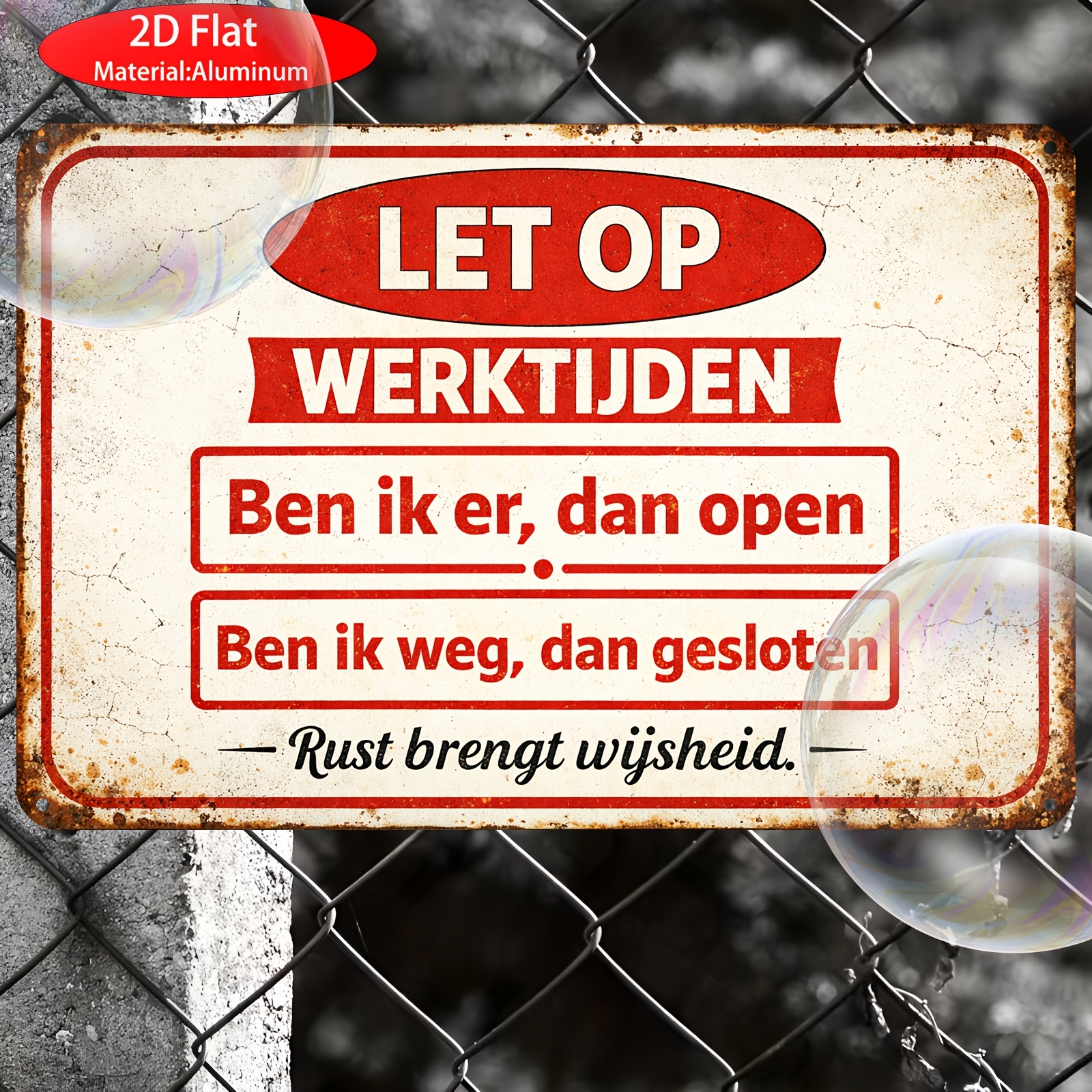 TEMU 2D Plat - 1 stuks 2D Aluminium Metalen Bordsignaal, 20x30cm, Grappige Vintage Verouderde Taal Humoristische Werkuren Aankondigingsplaque, Tekst