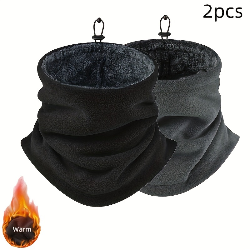 

2pcs Men's Warm Neck Gaiter Scarves, Polyester Knit, Breathable , Soft Fleece Lining, Dual Use, For Winter Cycling & Outdoor, Solid Color, Hand Wash Only