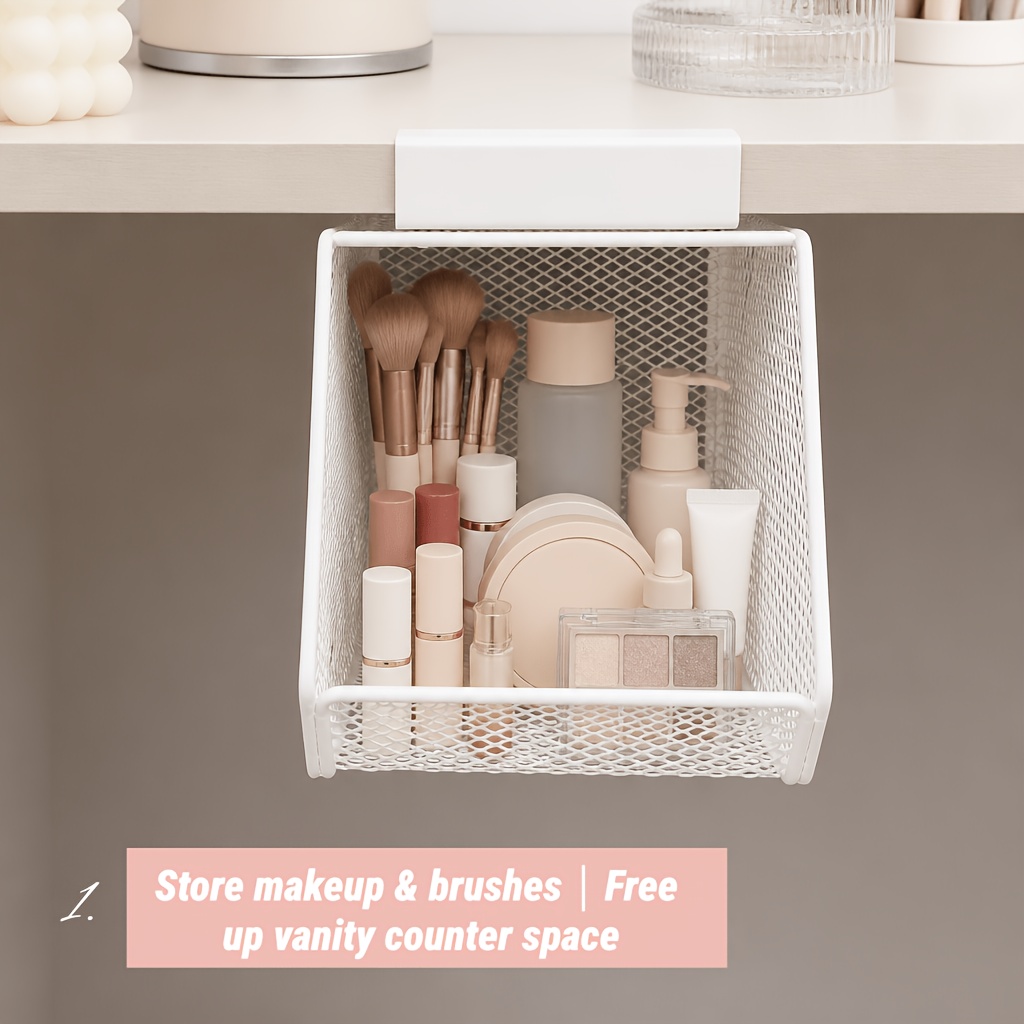 TEMU Mensola da terra sottolavello in metallo a rete, cesto portaoggetti sospeso senza , design antiruggine con drenaggio, organizer per prodotti per