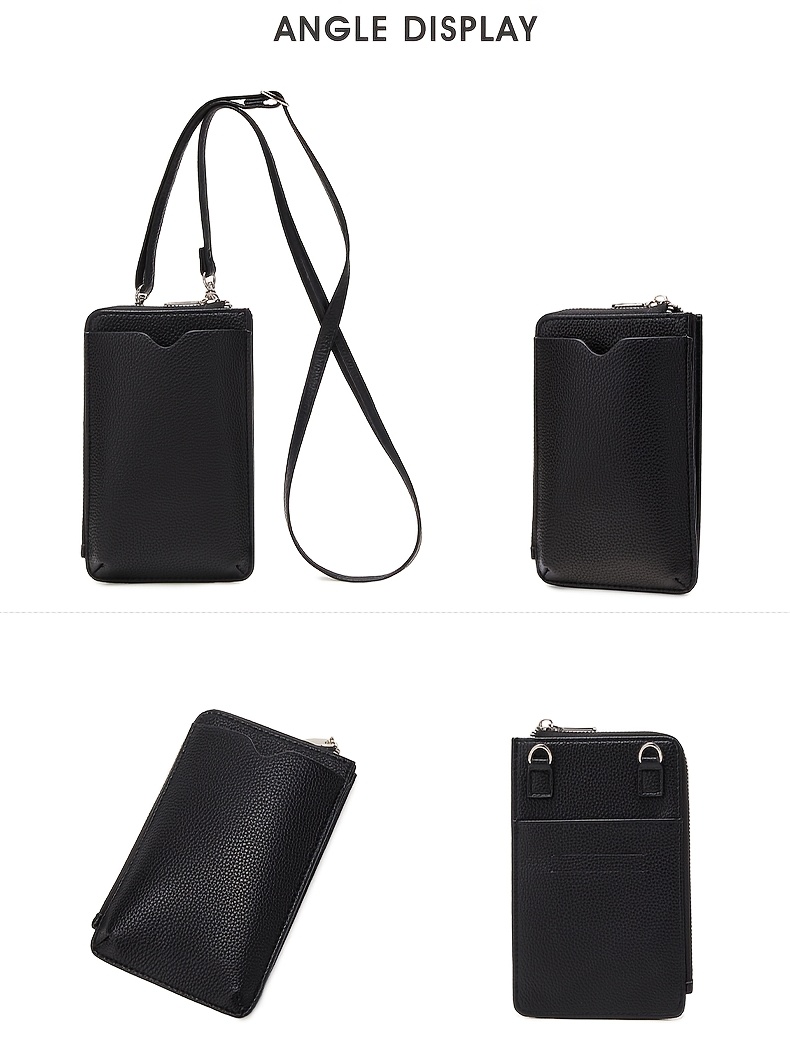 elegant black zipper wallet with adjustable strap lightweight multi compartment design for cards cash and phone ideal for everyday use everyday wallet minimalist wallet zippered closure details 9