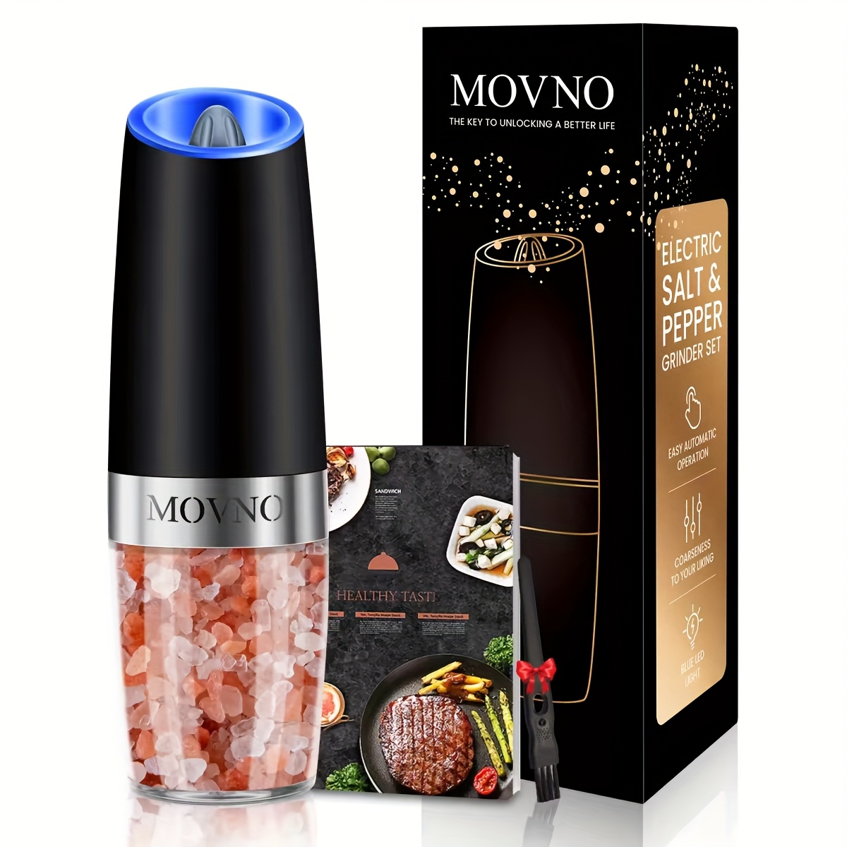 2xAdjustable Gravity Electric Salt And Pepper Grinder Set LED Salt Pepper Shaker