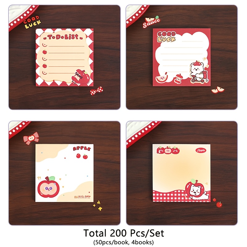 TEMU 200pcs Cute Fruit Theme Sticky Notes, Suitable For Use For Leaving Messages And Taking Notes Portable Mini Square Memo Pad (50pcs/book, 4books)