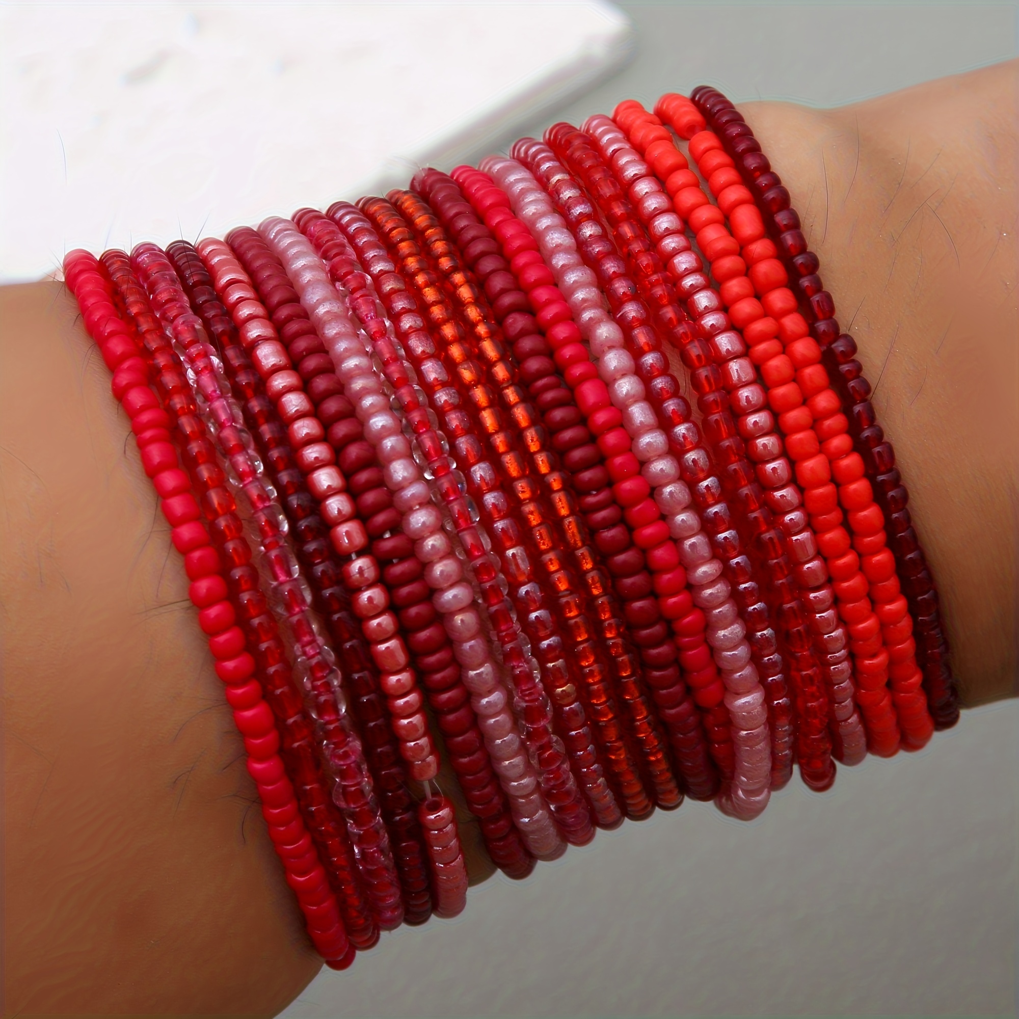 TEMU Bracciale Boh矇mien con Perline per Donna - , Perline Elastiche Fatte a , per Uso , Feste, Compleanni e Regali Valentino - Stratificato per Tutto