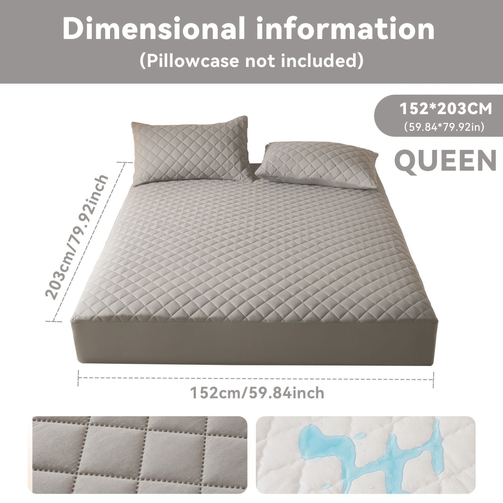 TEMU 1pc Quilted Waterproof Mattress Protector- Cooling Breathable Mattress Pad Cover, Thickened Quilted Mattress Protector Layered Fitted Sheet,