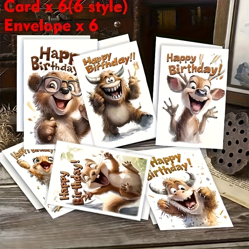 12pcs Vintage Birthday Greeting Card Set With Envelopes, Size 10.69cm X 15.7cm, Fun Gift, Ideal For , Family, And '