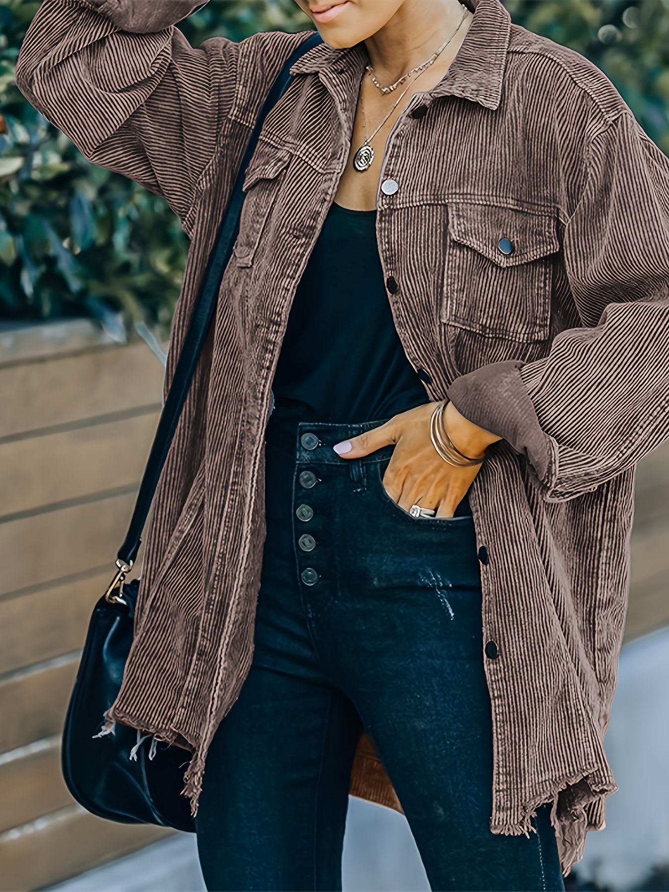 women's casual oversized corduroy shacket retro washed - Temu