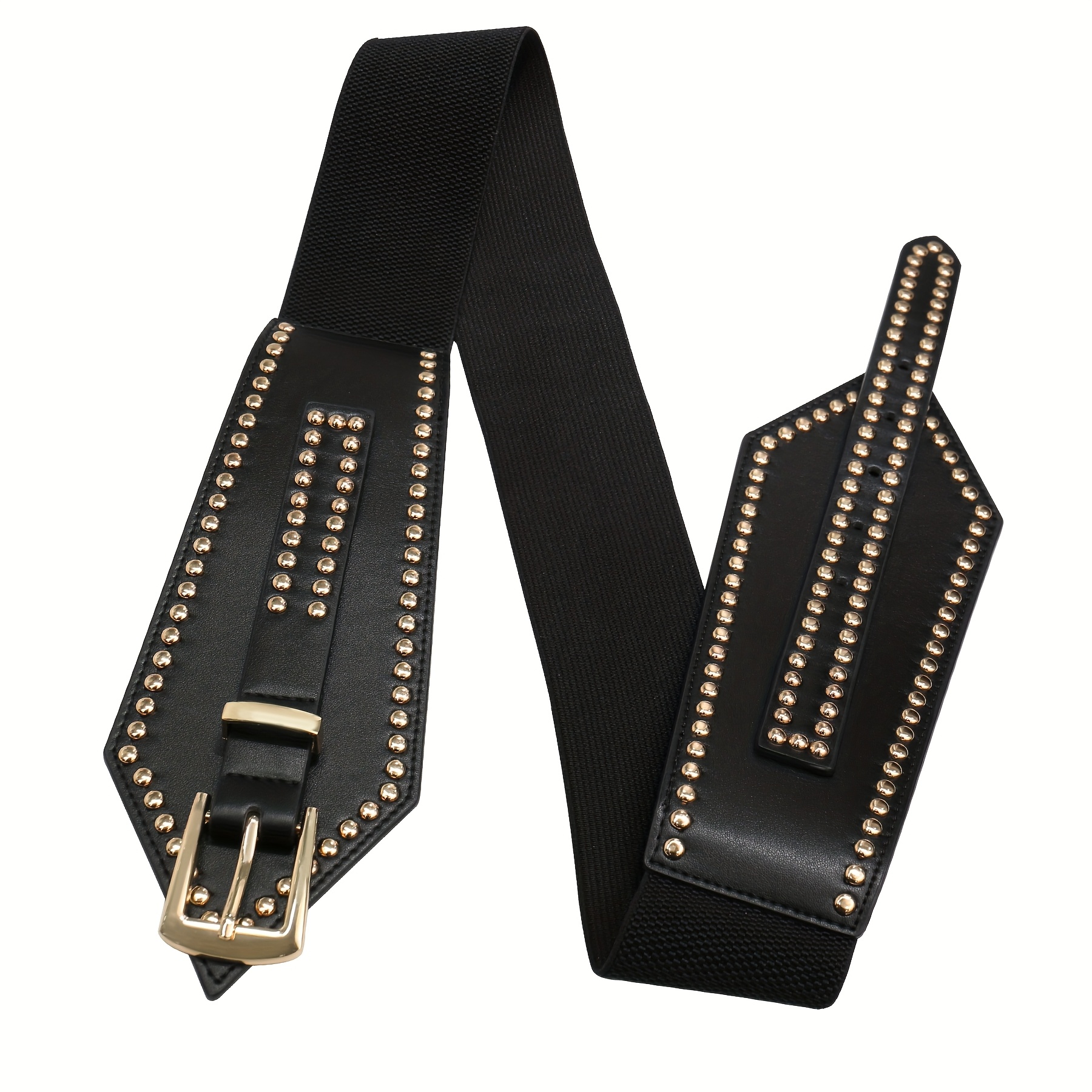 women wide elastic belt chunky stretchy punk studded belts  display picture 1