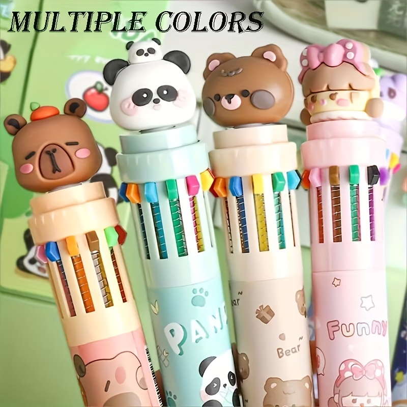 6 piece cute cartoon retractable ballpoint pens 10 color set with soft silicone 3d tips for   switching vibrant colors for hand lettering painting   art projects hand lettering tool artistic drawing pen   design fun stationery smooth writing pen silicone tip pen fine tip pen multicolor pen artists students Product details 3