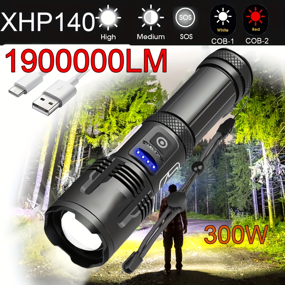  Linterna LED de 120000 lúmenes altos, súper brillante XHP120  USB recargable, linterna de luz de flash ajustable, enfoque de alta potencia,  5 modos IPX65 impermeables, potentes linternas para emergencias, camping,  pesca 