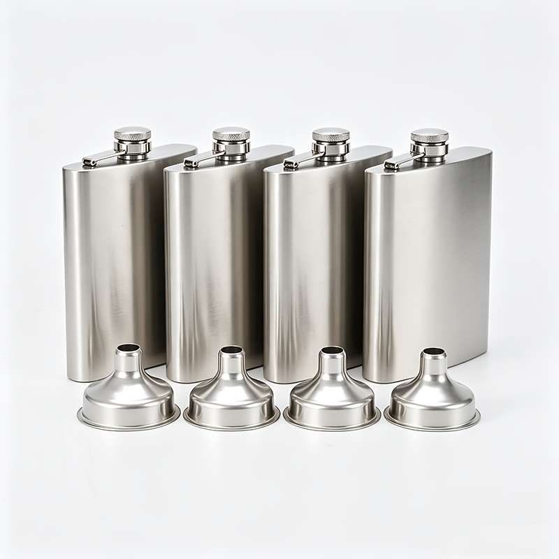 TEMU 8pcs Set: 4 Flasks + 4 Funnels, 7oz Sandblasted Stainless Steel Mini Flasks, Portable Outdoor Mini Flasks For Camping, Hiking, Picnics, And