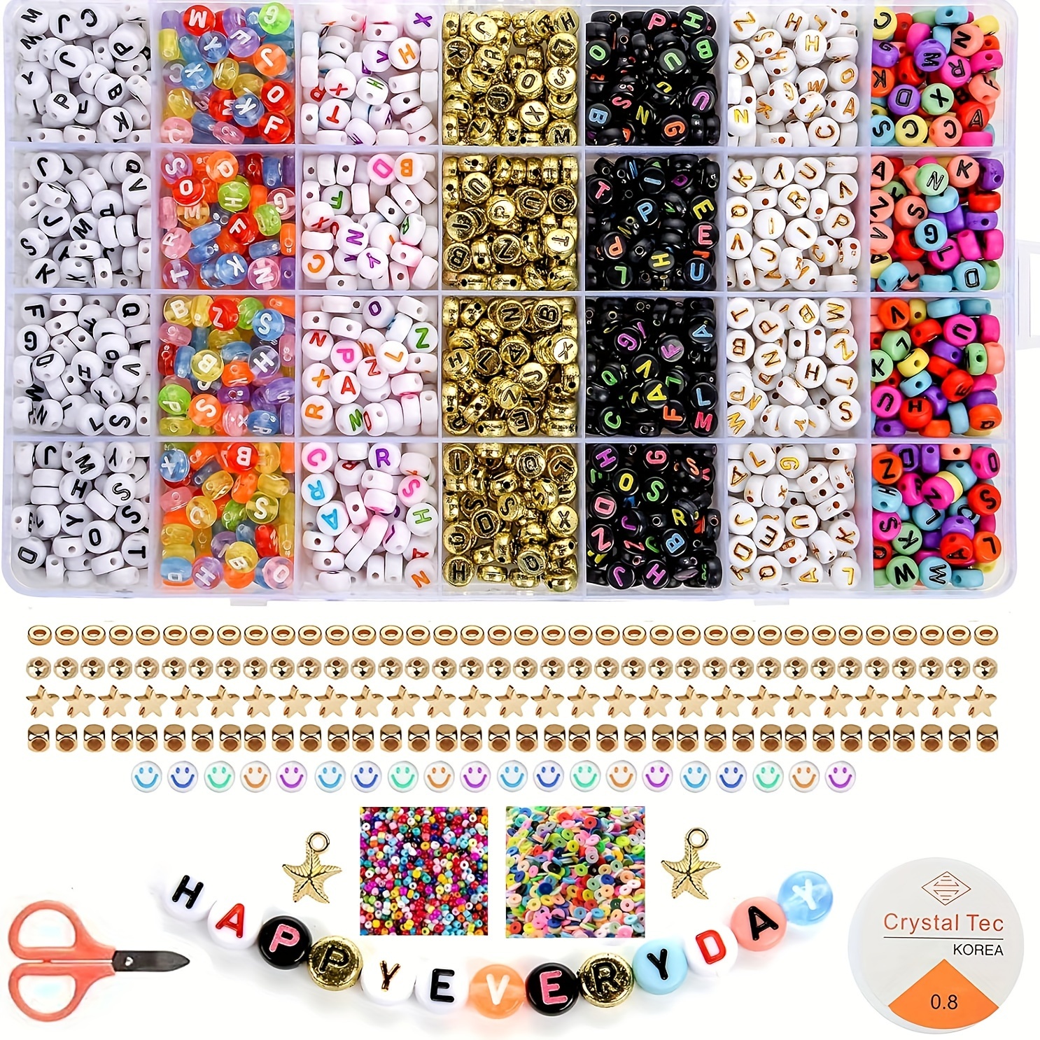 

2400pcs Round Letter Beads For Bracelets Making Kit Acrylic Alphabet Number Beads With Clay Seed Beads For Jewelry Making Diy Necklace Bracelet